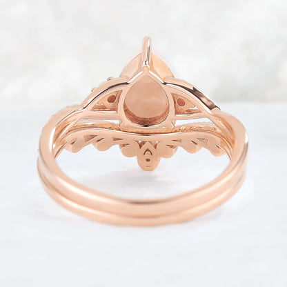 Nature Pear Shaped Opal Vine Gemstone ring set 2pcs