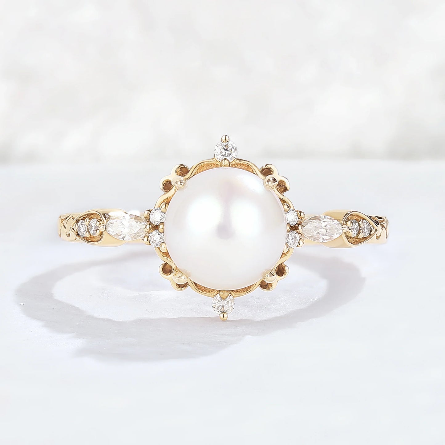 Nature Pearl Vine Half Enternity Gemstone Ring