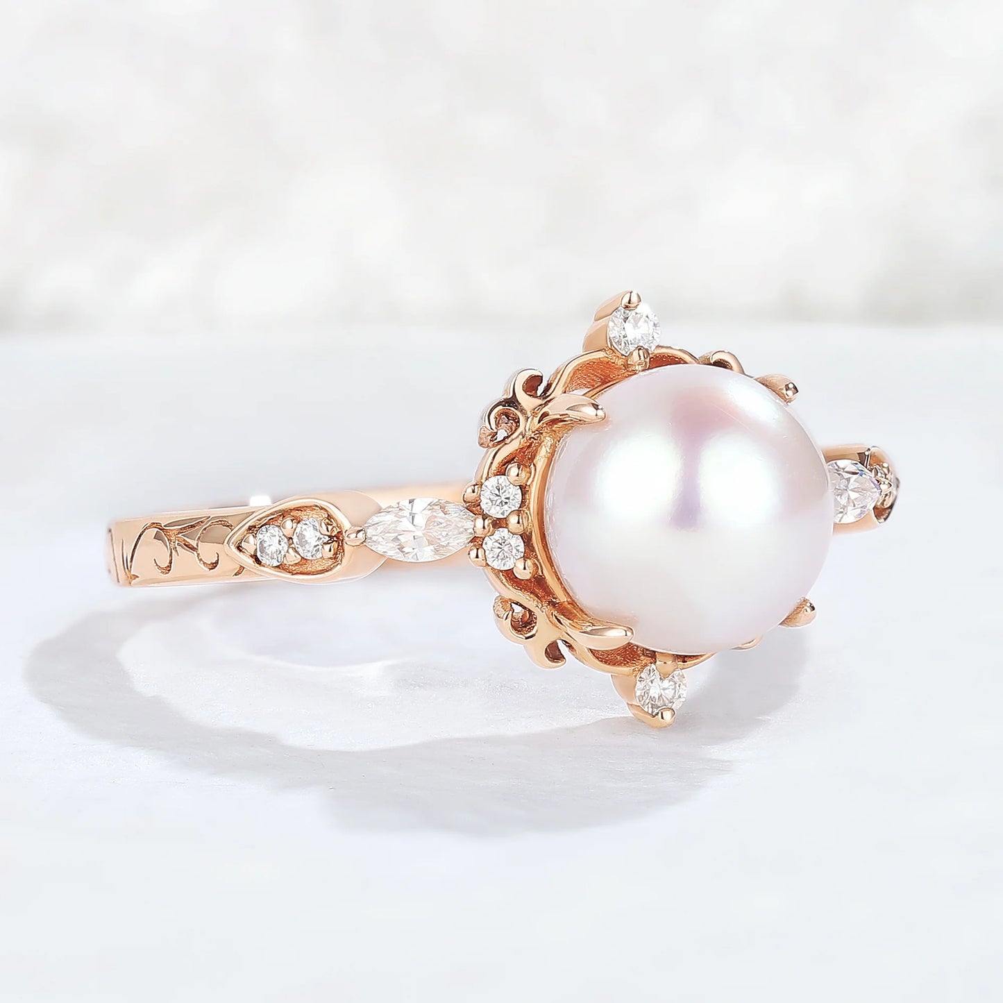 Nature Pearl Vine Half Enternity Gemstone Ring