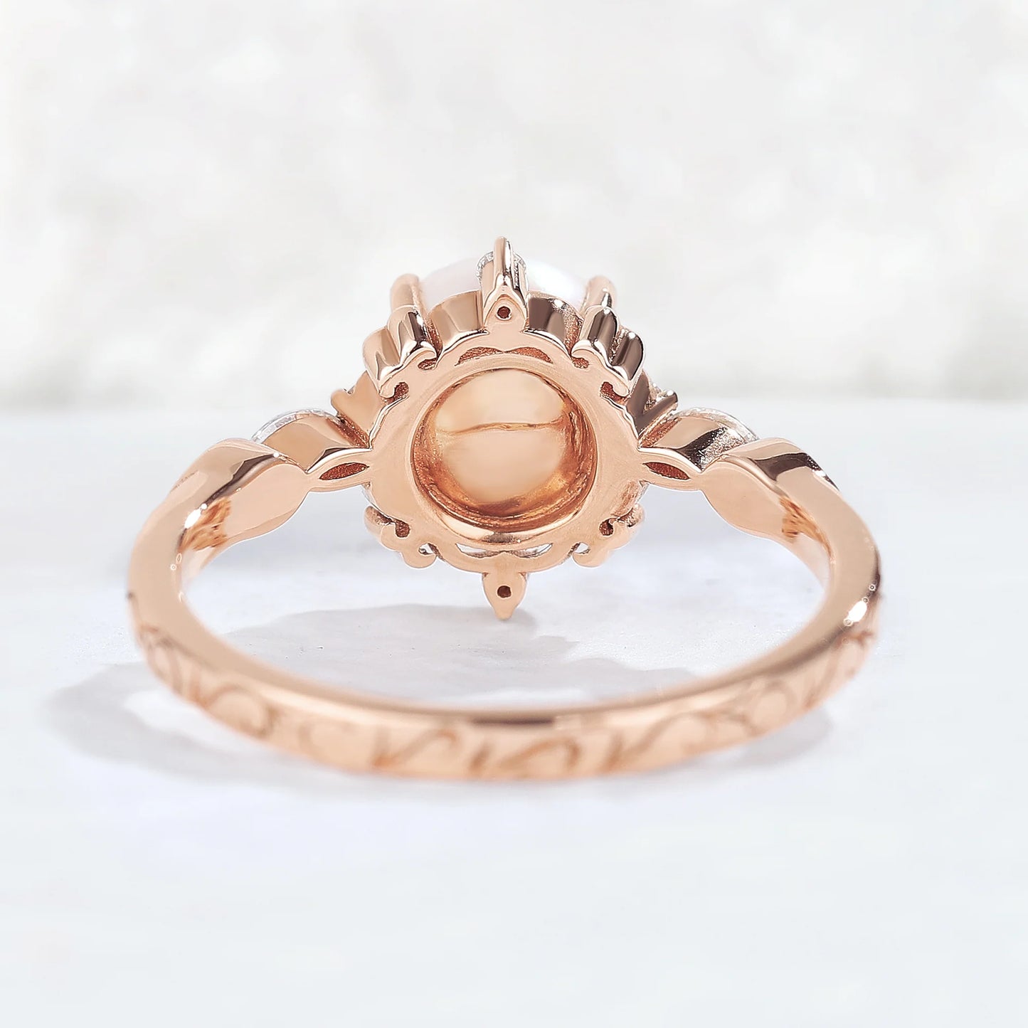 Nature Pearl Vine Half Enternity Gemstone Ring