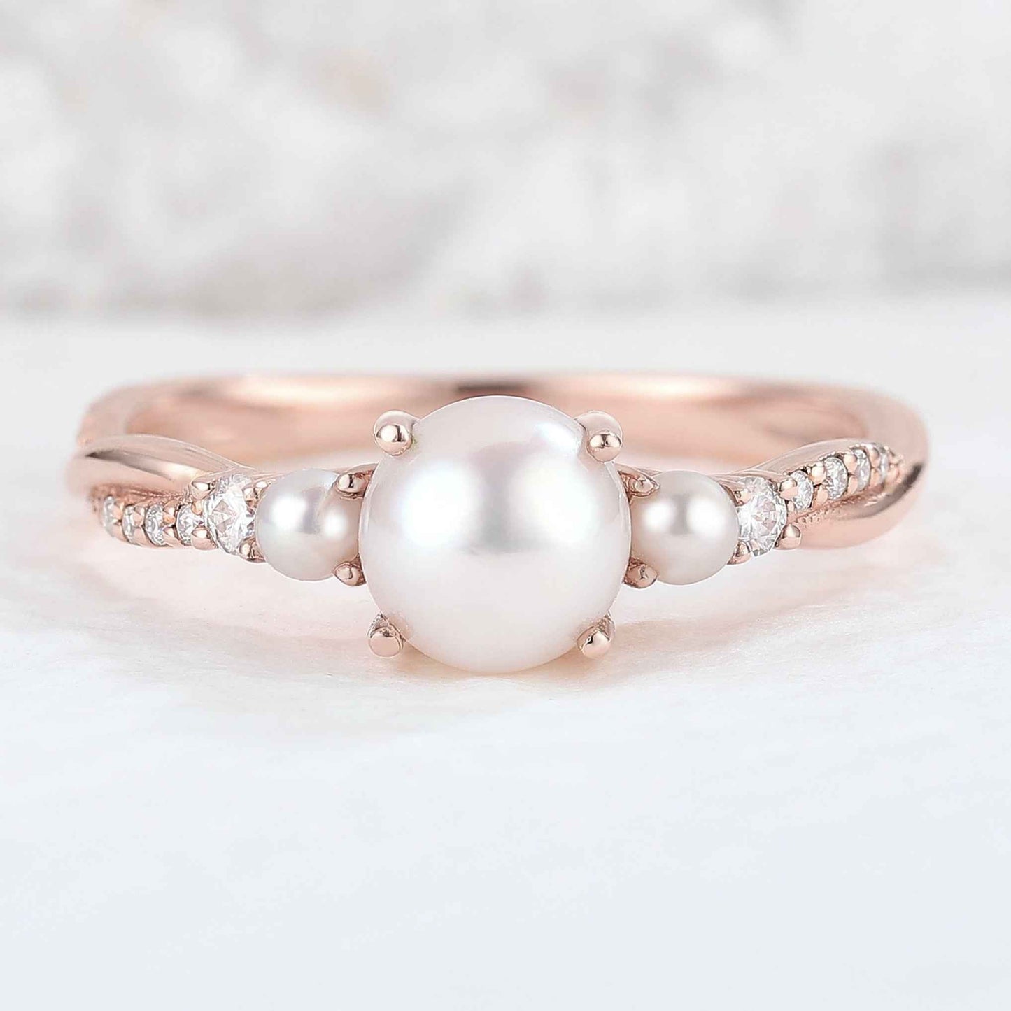 Nature Round Pearl Twisted Gemstone Ring