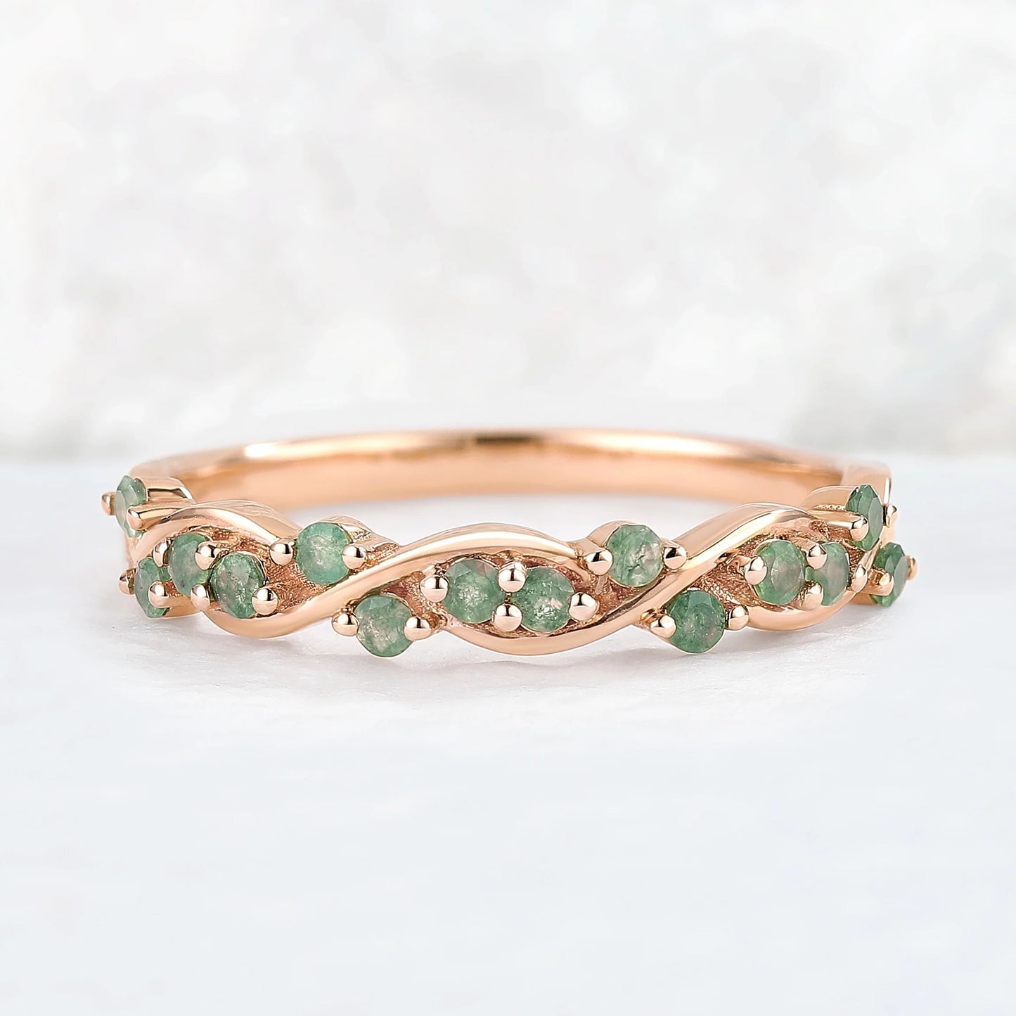 Nature Round Shaped Moss Agate Vine Stacking Ring
