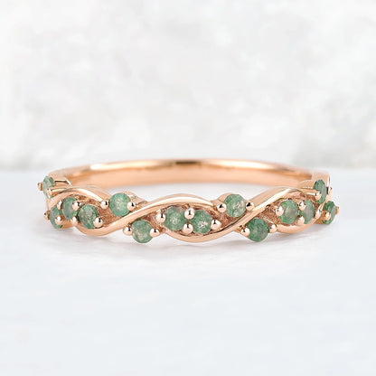Nature Round Shaped Moss Agate Vine Stacking Ring