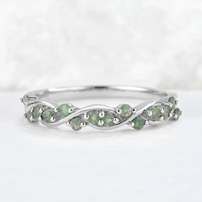Nature Round Shaped Moss Agate Vine Stacking Ring
