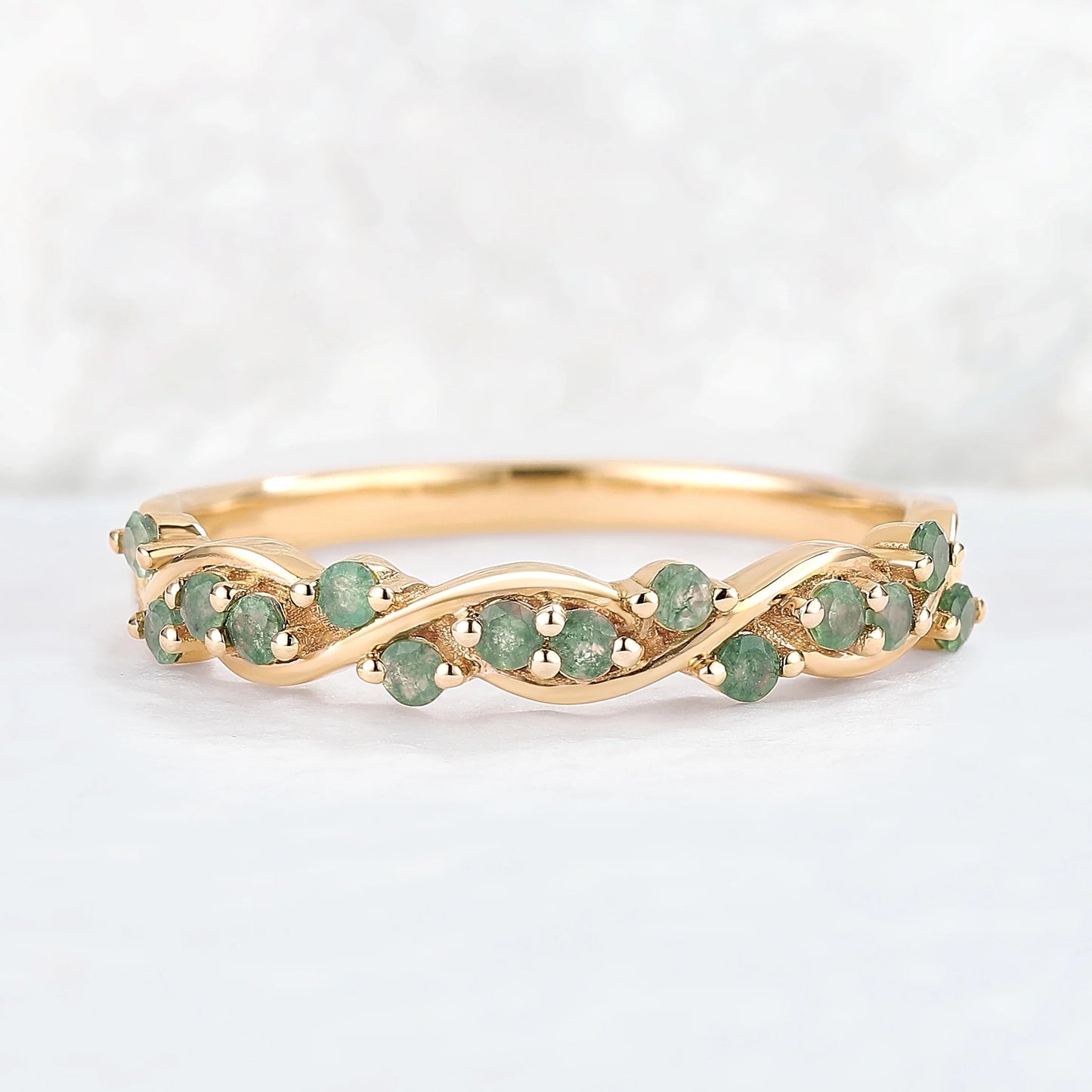 Nature Round Shaped Moss Agate Vine Stacking Ring