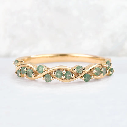 Nature Round Shaped Moss Agate Vine Stacking Ring