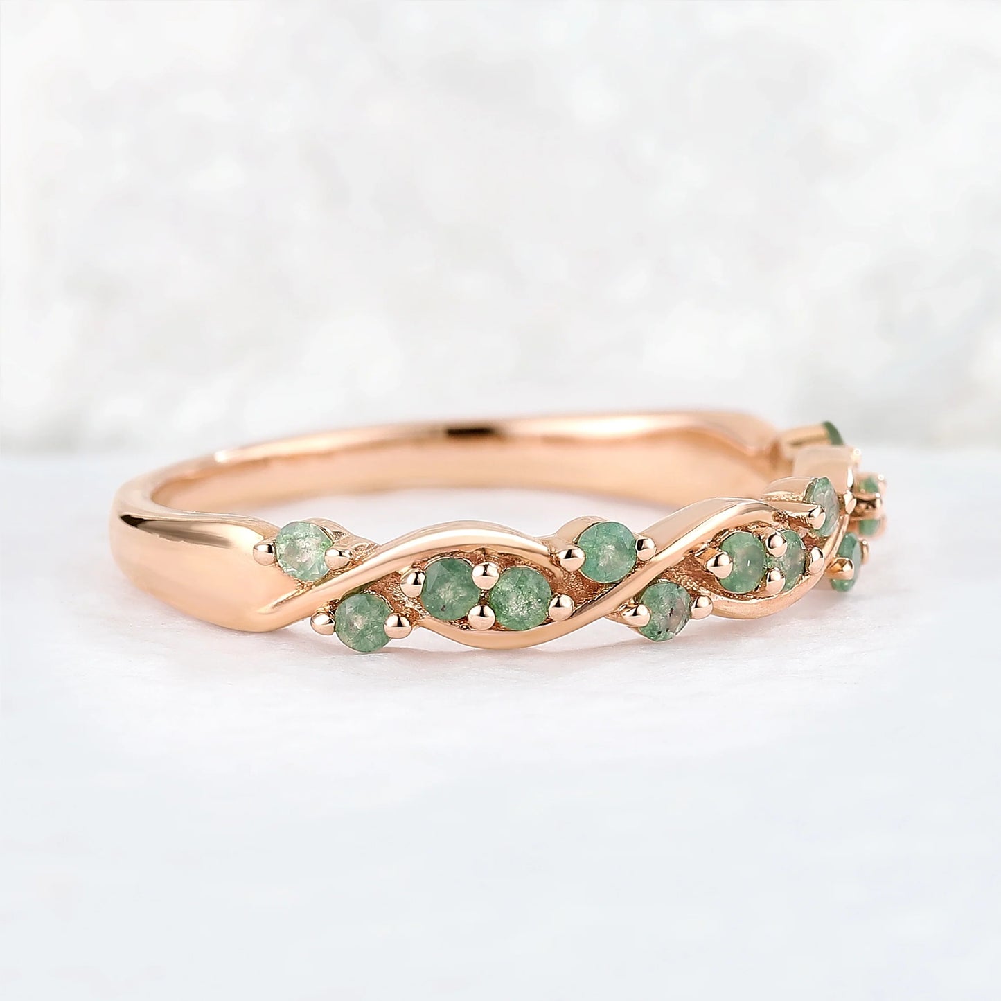 Nature Round Shaped Moss Agate Vine Stacking Ring