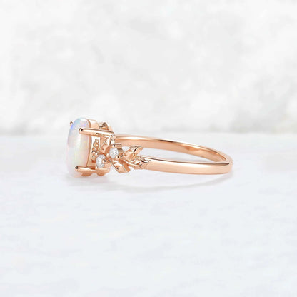 Unique Holly Leafy Oval Natural Opal Engagement Ring