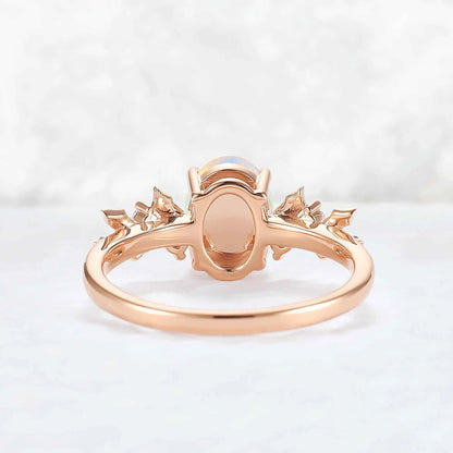 Unique Holly Leafy Oval Natural Opal Engagement Ring