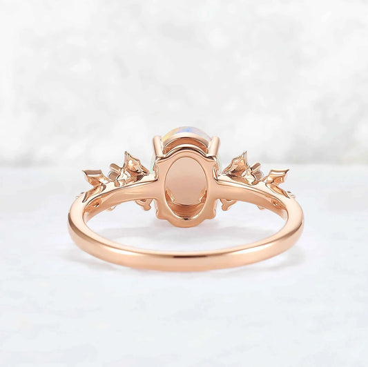 Unique Holly Leafy Oval Natural Opal Engagement Ring