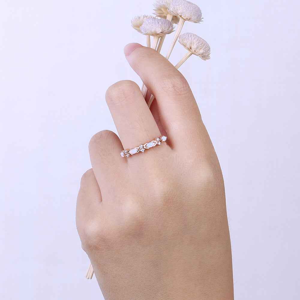 Nature Marquise Shaped Opal Rose Gold Stacking Ring