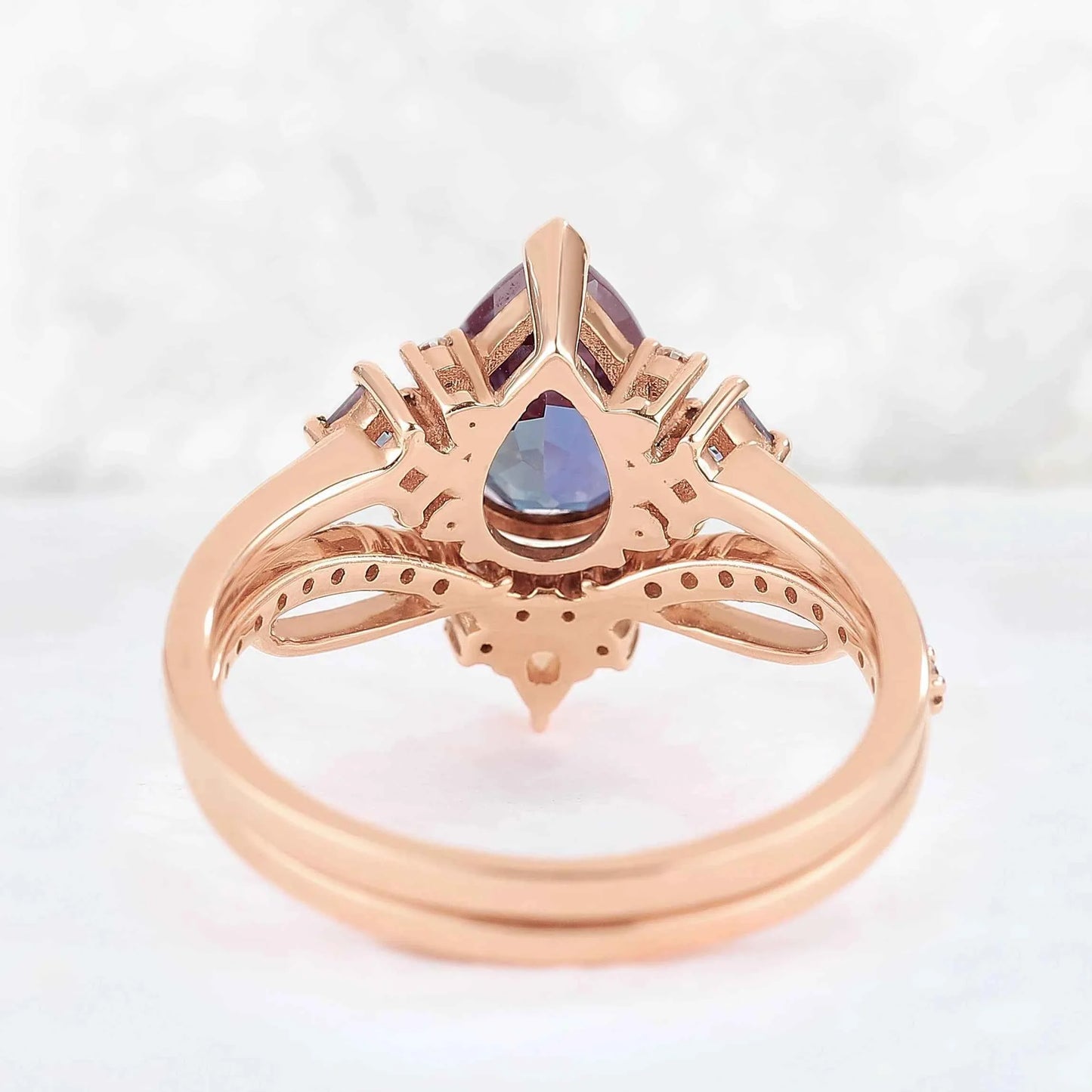 Princess Mononoke Pear Cut Alexandrite Cluster Gemstone Ring Set 2pcs
