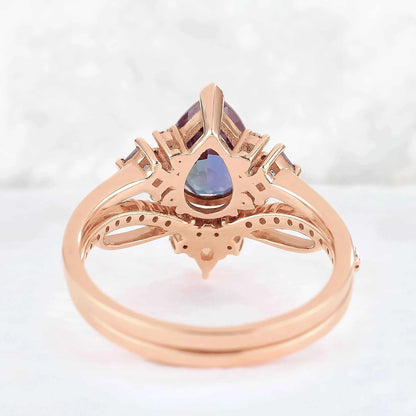 Princess Mononoke Pear Cut Alexandrite Cluster Gemstone Ring Set 2pcs