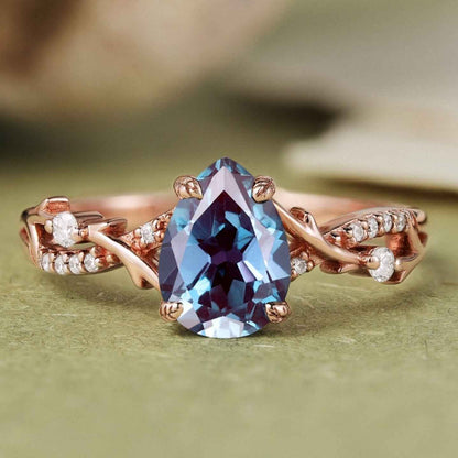 Princess Mononoke Pear Cut Alexandrite Vine Gemstone Ring
