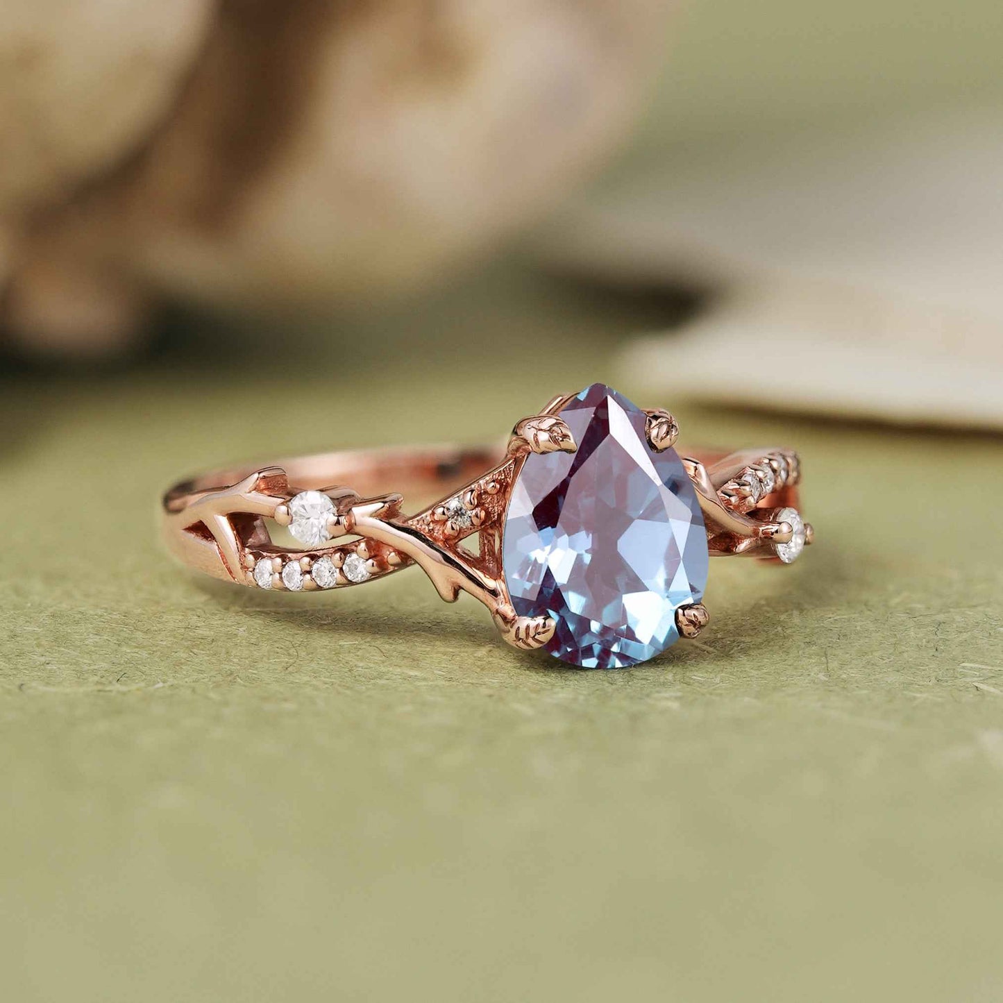 Princess Mononoke Pear Cut Alexandrite Vine Gemstone Ring