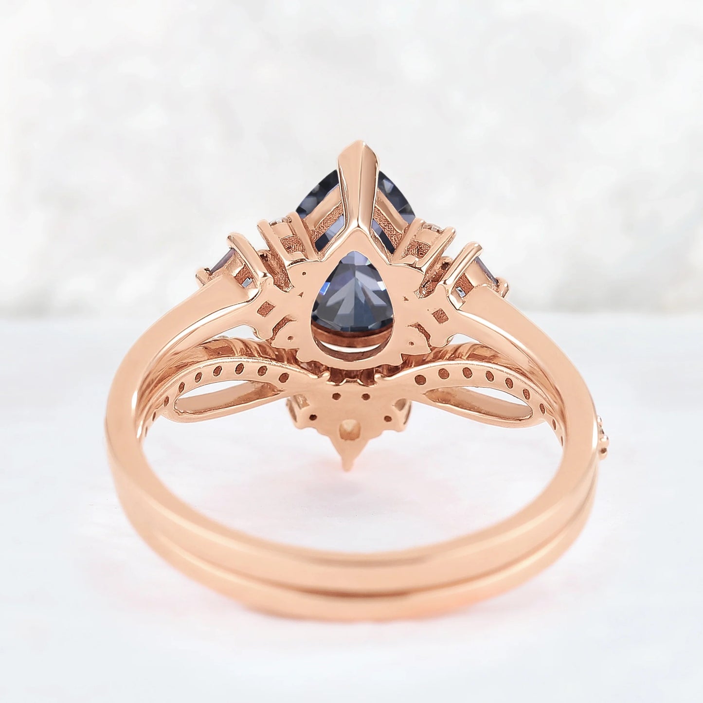 Princess Mononoke Pear Cut Gray Moissanite Cluster Gemstone Ring Set 2pcs