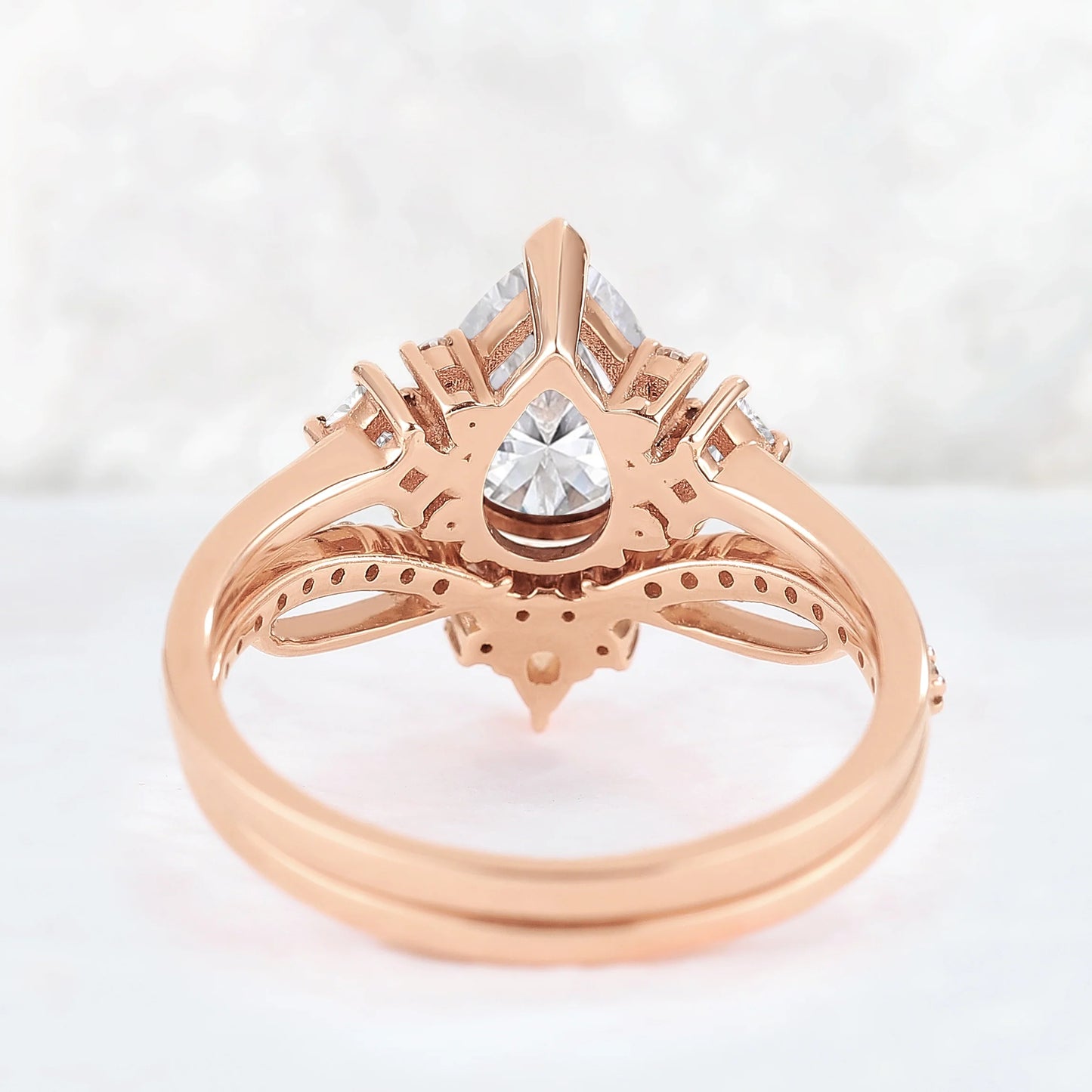 Princess Mononoke Pear Cut Moissanite Cluster Gemstone Ring Set 2pcs