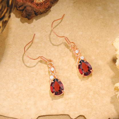 Elegant Pear Cut Natural Garnet Earrings