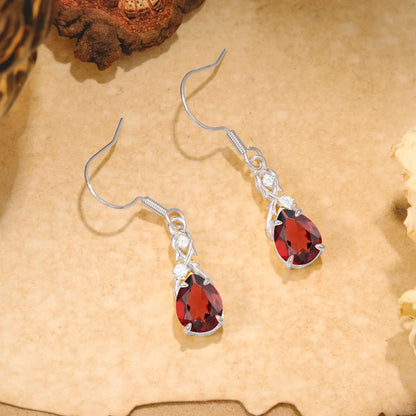 Elegant Pear Cut Natural Garnet Earrings