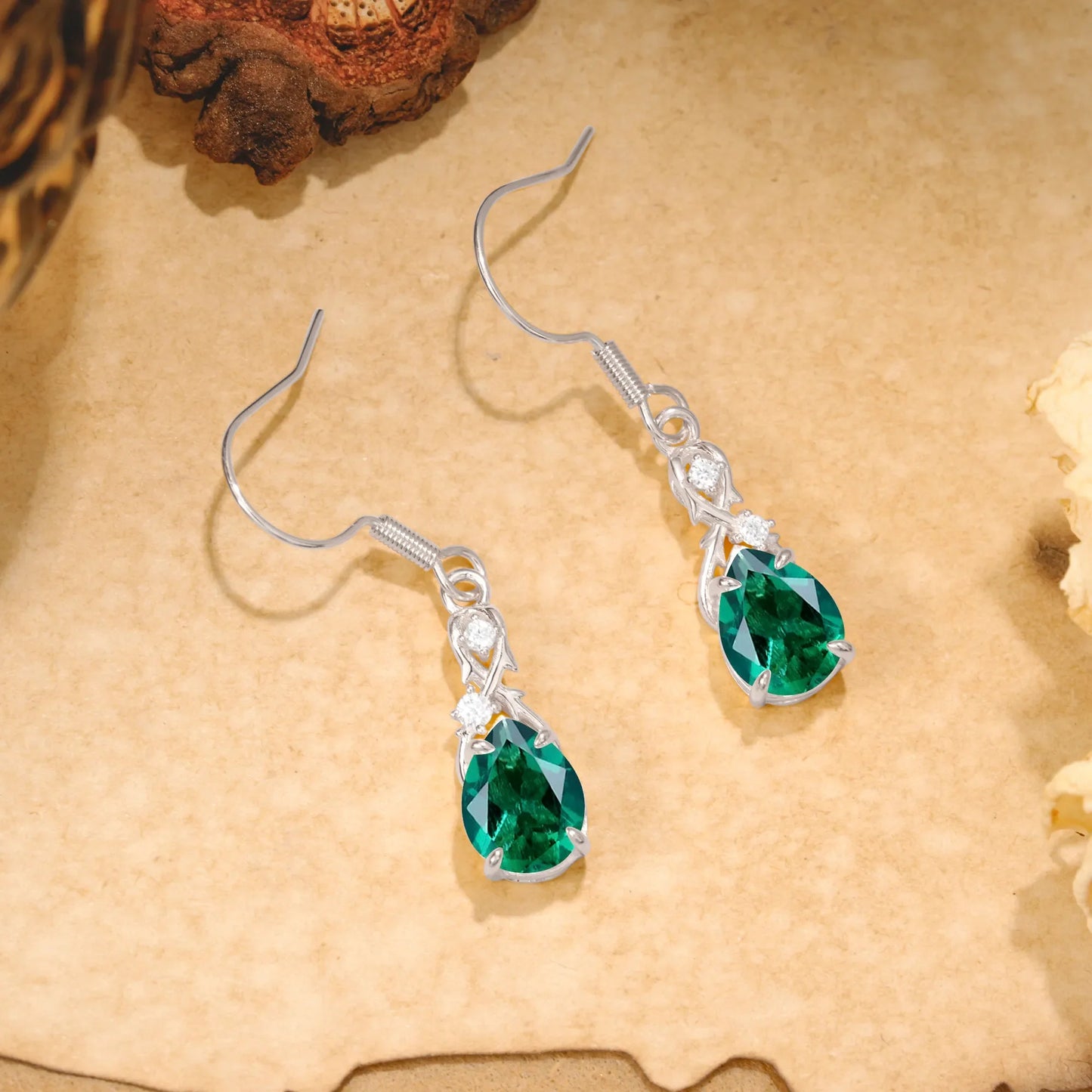 Elegant Pear Cut Emerald Earrings