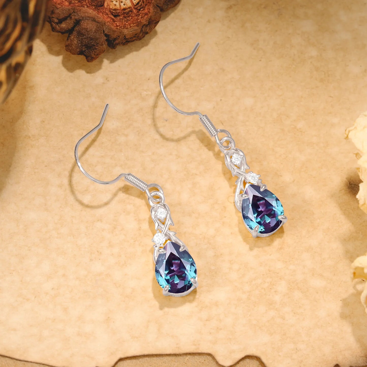 Elegant Pear Cut Alexandrite Earrings