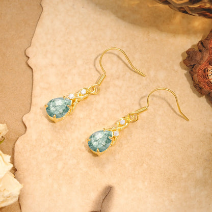 Elegant Pear Cut Natural Moss Agate Earrings