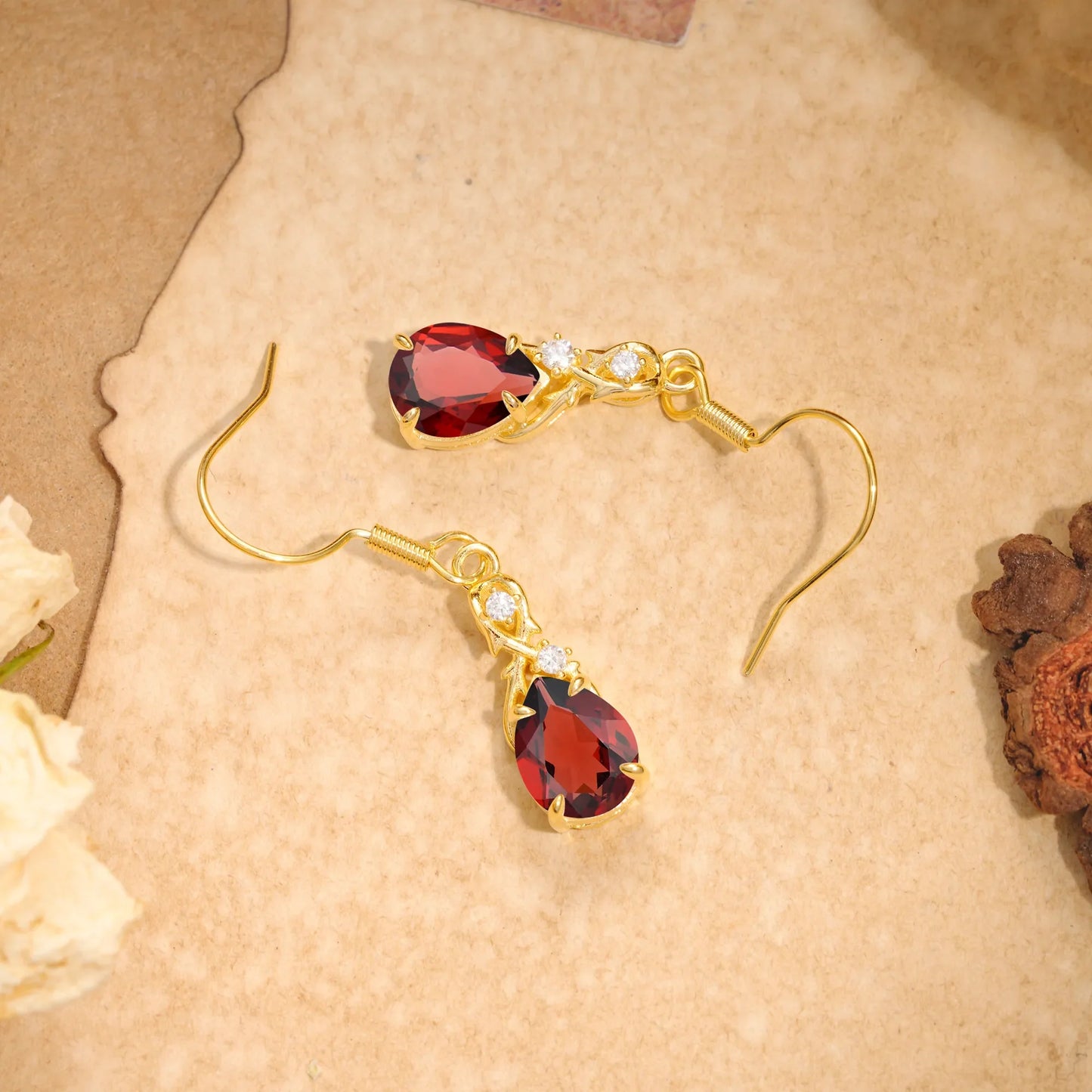 Elegant Pear Cut Natural Garnet Earrings