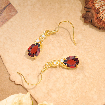 Elegant Pear Cut Natural Garnet Earrings