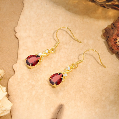 Elegant Pear Cut Natural Garnet Earrings