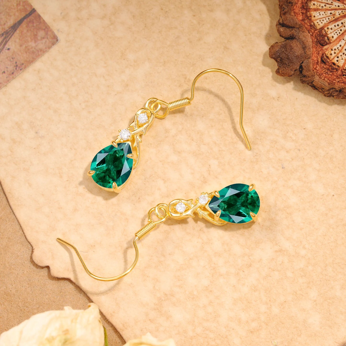 Elegant Pear Cut Emerald Earrings