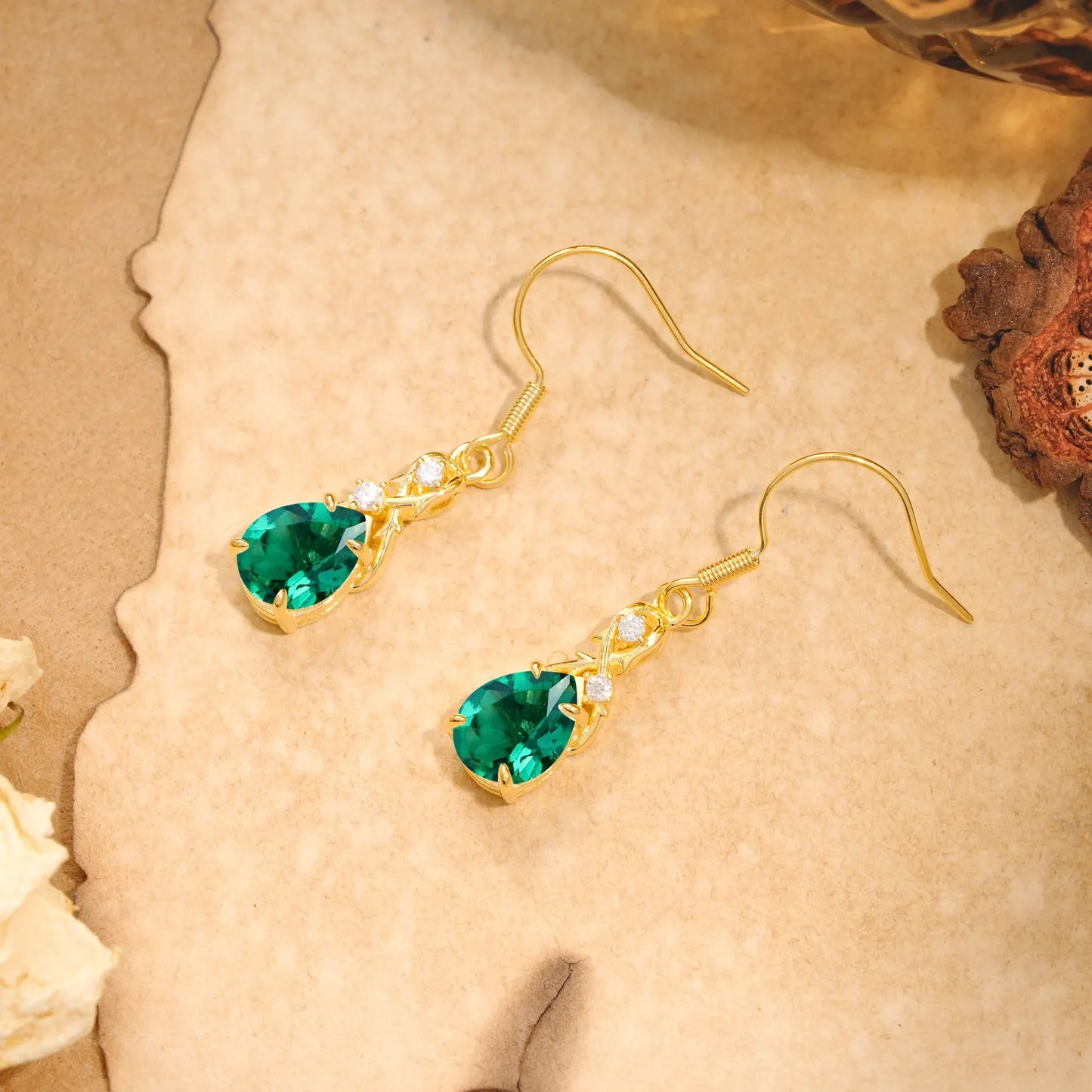 Elegant Pear Cut Emerald Earrings