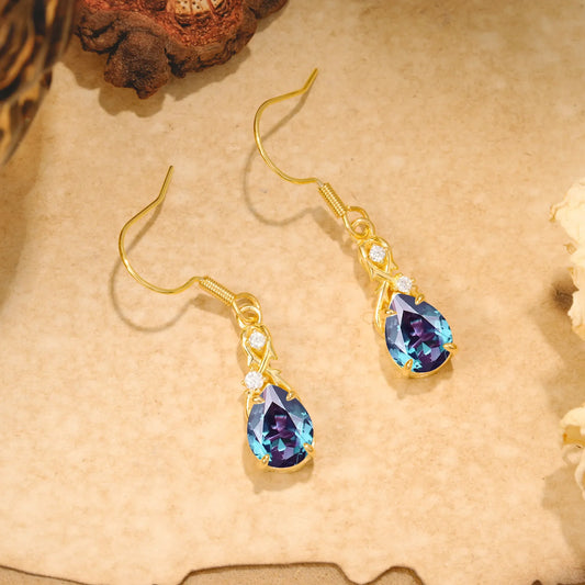 Elegant Pear Cut Alexandrite Earrings