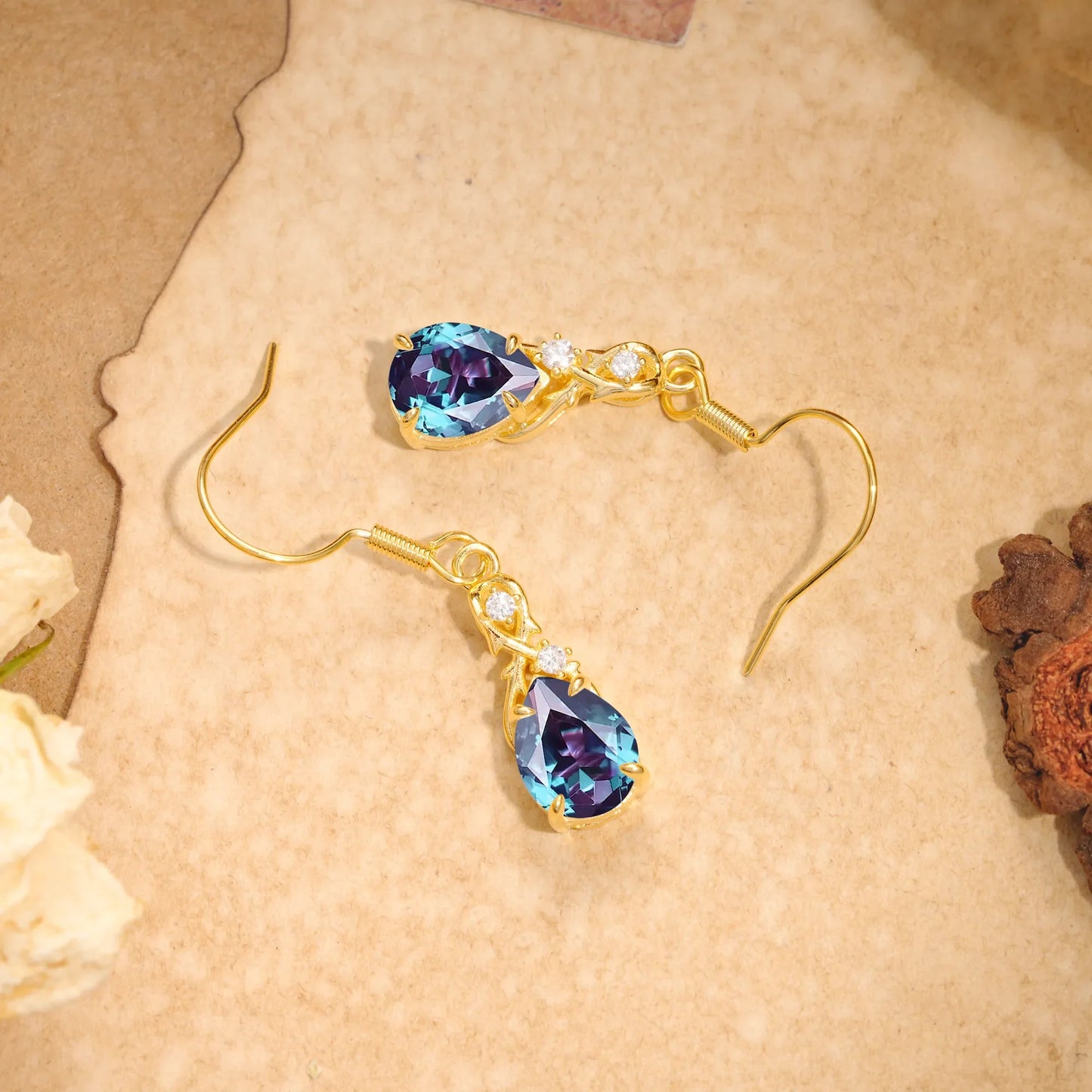 Elegant Pear Cut Alexandrite Earrings