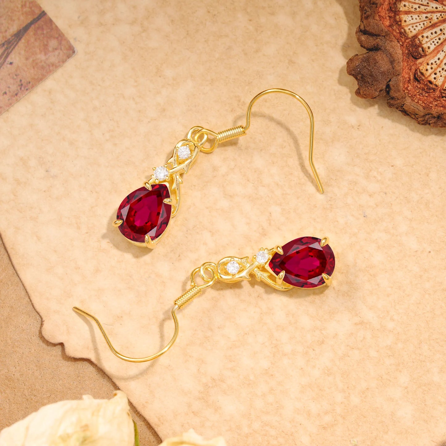 Elegant Pear Cut Lab Grown Ruby Earrings