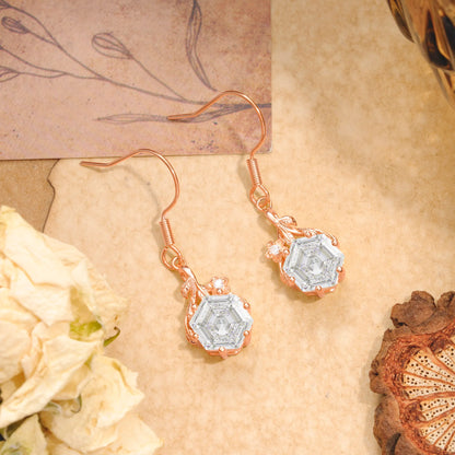 Hexagon Cut Moissanite Drop Earrings with Floral Detail