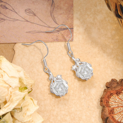Hexagon Cut Moissanite Drop Earrings with Floral Detail