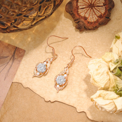 Luxury Round Cut Moissanite Earrings with Leaf Wrap Design