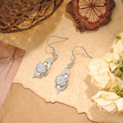 Luxury Round Cut Moissanite Earrings with Leaf Wrap Design