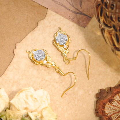 Luxury Round Cut Moissanite Earrings with Leaf Wrap Design