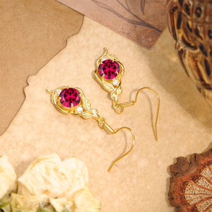 Luxury Round Cut Ruby Earrings with Leaf Wrap Design