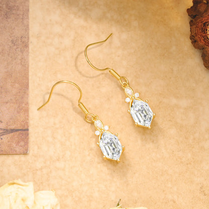 Antique Floral Elongated Hexagon 6 Prong Moissanite Earrings