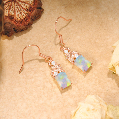 Unique Princess Cut Opal Earrings with Leaf Detail for Women