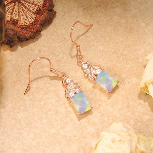 Unique Princess Cut Opal Earrings with Leaf Detail for Women