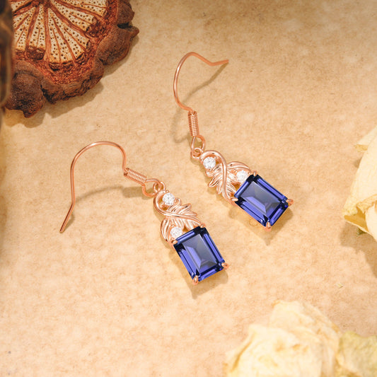 Unique Princess Cut Tanzanite Earrings with Leaf Detail for Women
