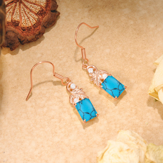 Unique Princess Cut Turquoise Earrings with Leaf Detail for Women