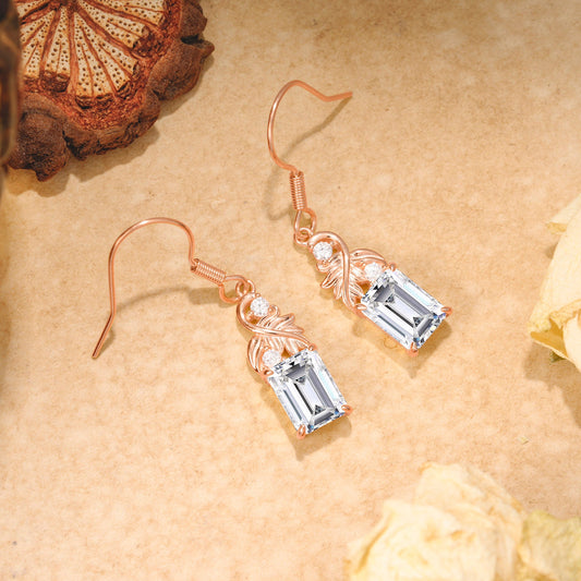 Unique Princess Cut Lab Diamond Earrings with Leaf Detail for Women