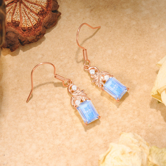 Unique Princess Cut Moonstone Earrings with Leaf Detail for Women