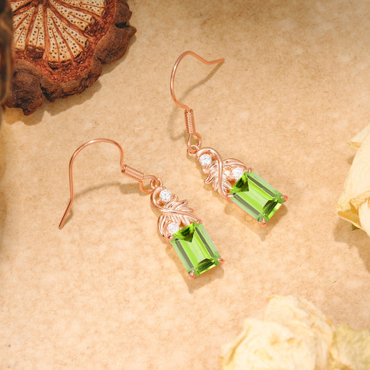 Unique Princess Cut Peridot Earrings with Leaf Detail for Women