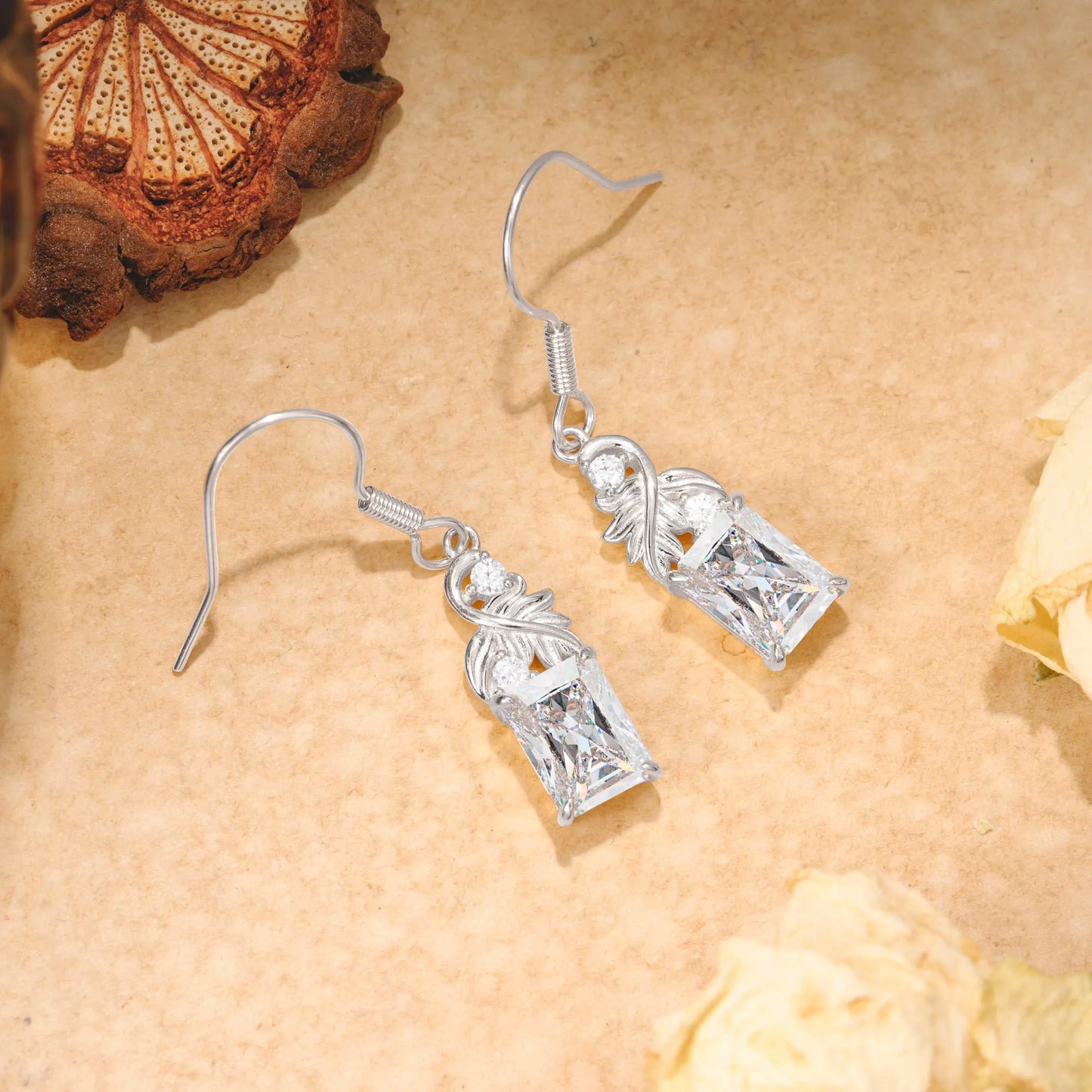 Unique Princess Cut Moissanite Earrings with Leaf Detail for Women