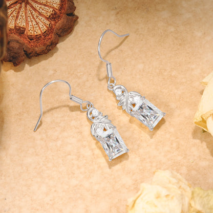 Unique Princess Cut Moissanite Earrings with Leaf Detail for Women